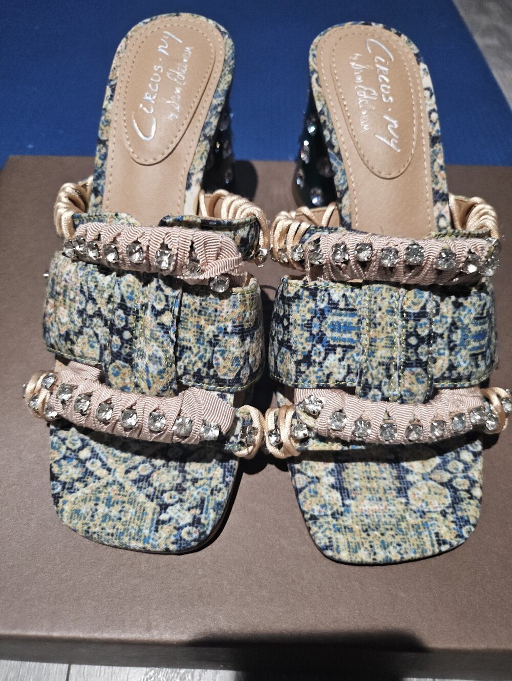 Circus by Sam Edelman Blue Multi Patterned Jeweled Slide Mules